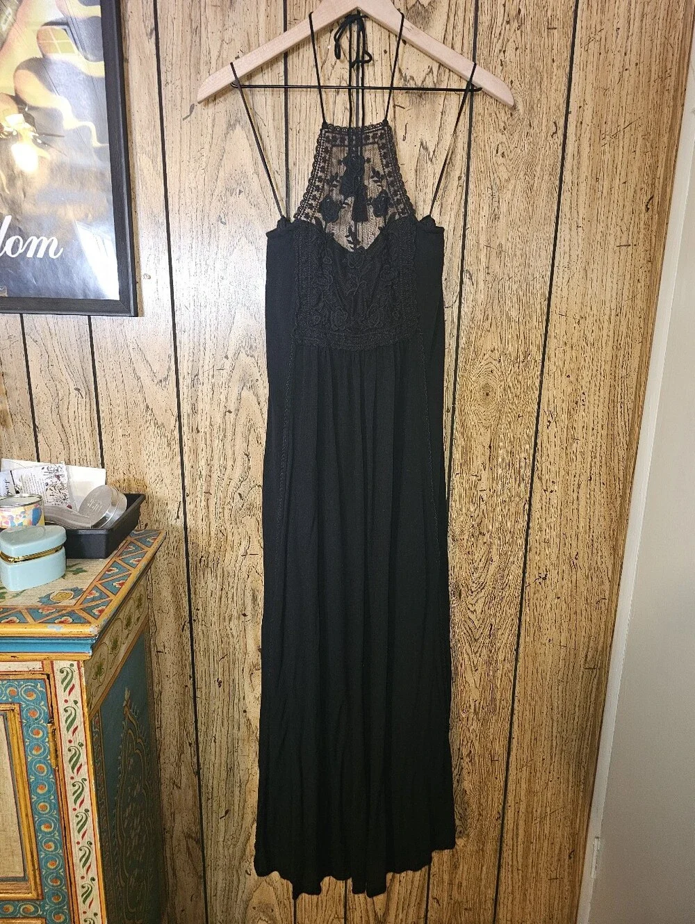 ABERCROMBIE & FITCH Black Lace Front Halter Maxi Dress - XS